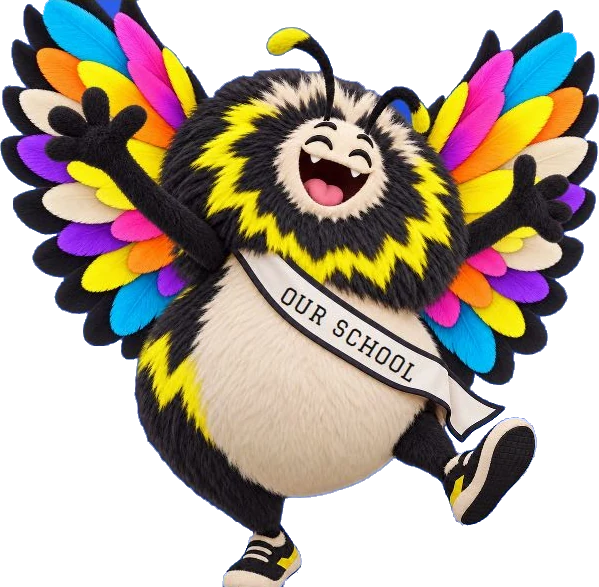 The Fundfare bee mascot cheering